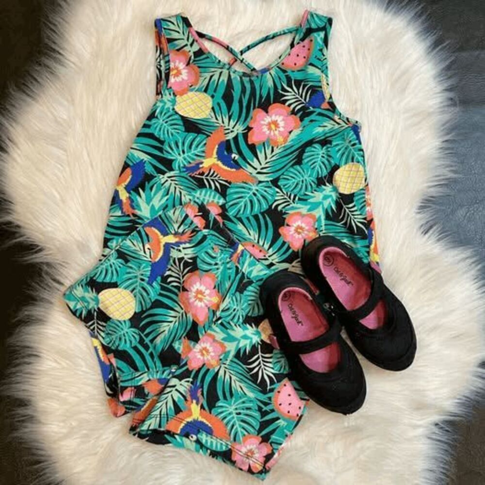 Tropical Top/Shorts Set SZ 4T Children’s Place & Black Mary Jane Sneakers SZ 9 C